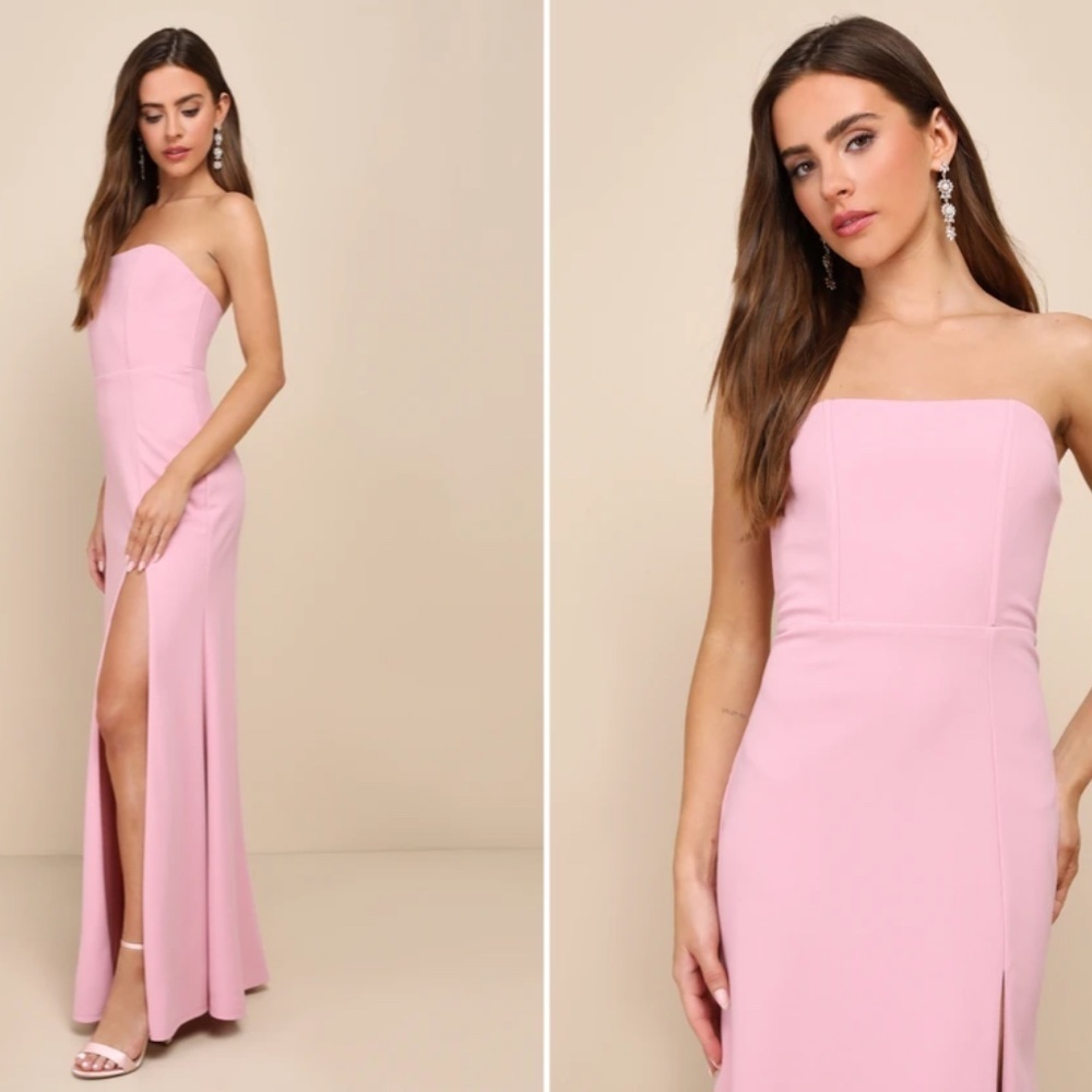 LULU's Chic Sexy Prom Wedding Sexy Strapless Romantic Pink Maxi Gown